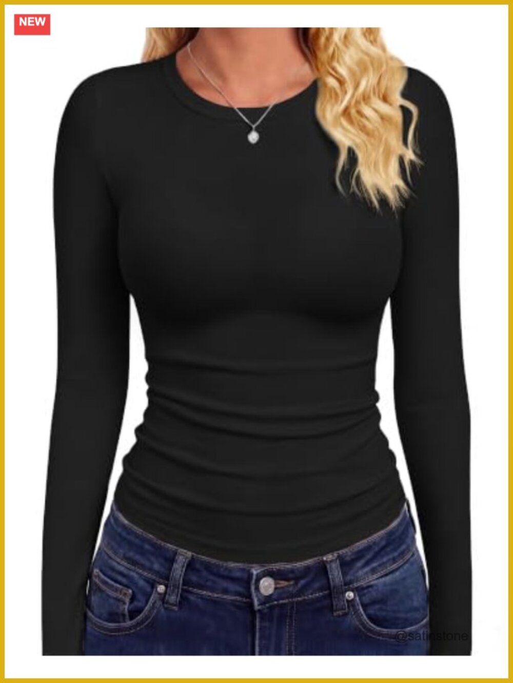 Fitted Long Sleeve Crew Neck T-Shirt Slim Fit Stretch Women's Top